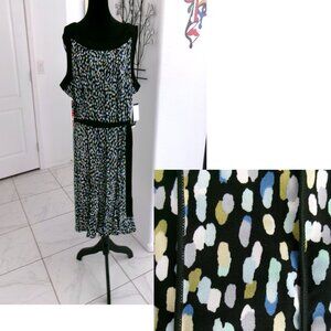 New Perceptions Stretch Knit Sleeveless Dress 2X Woman Blue Black White Green